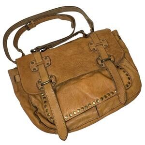 Patricia Nash Leather Studded Messenger Shoulder Bag Satchel Purse | Camel Tan